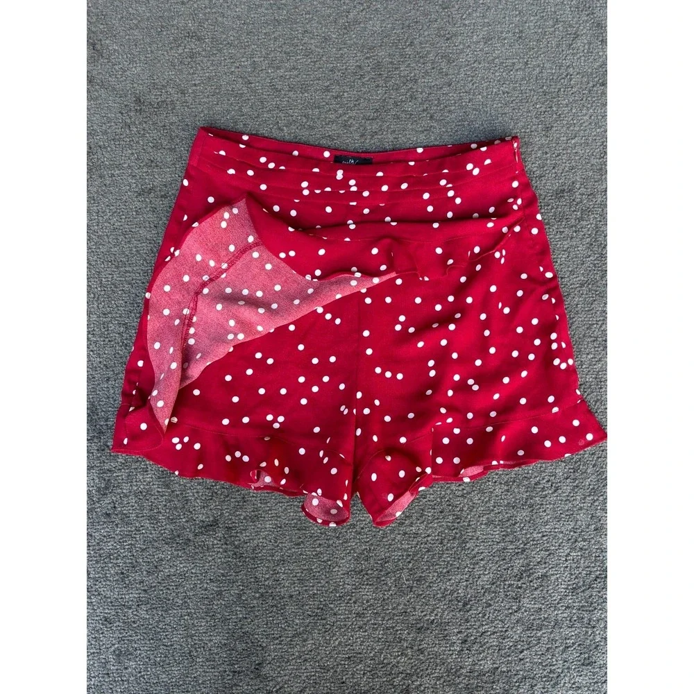 Milk & Honey Ruffles Mini Skirt Women Small Red Polka Dot 100% Polyester Pleated